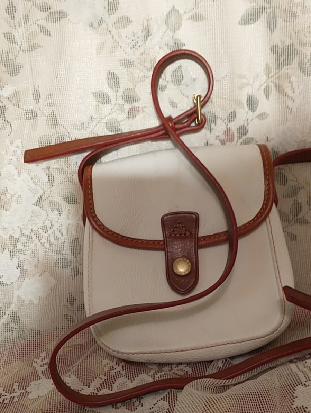 Dooney & Bourke White Brown Small Crossbody Bag - Classic Pebbled Leather